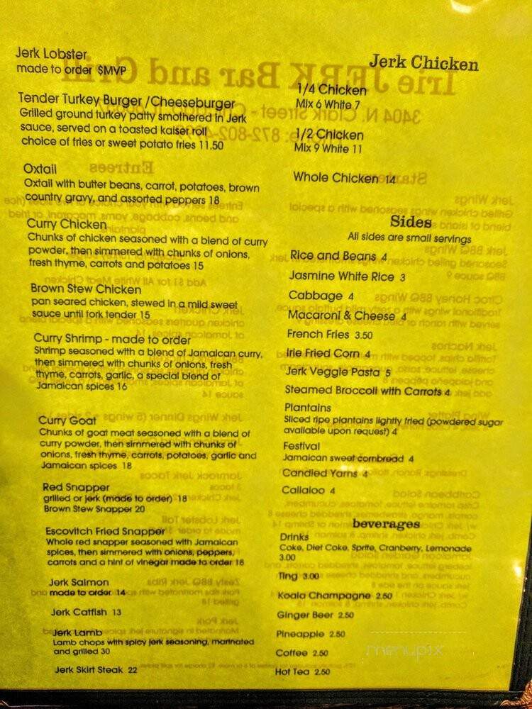 Irie Jerk Bar and Grill - Chicago, IL menu_pic