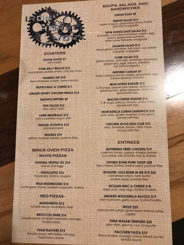 Iron Horse York - York, PA menu_pic