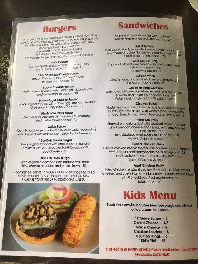 Joe's Sports Bar & Grill - Alpharetta, GA menu_pic