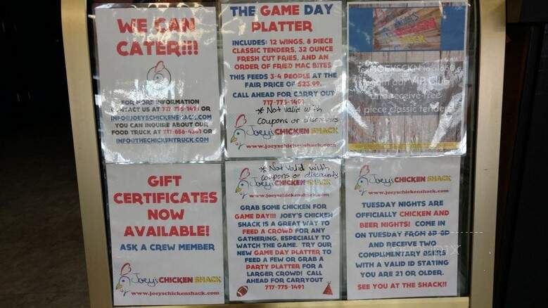 Joey's Chicken Shack - Camp Hill, PA menu_pic