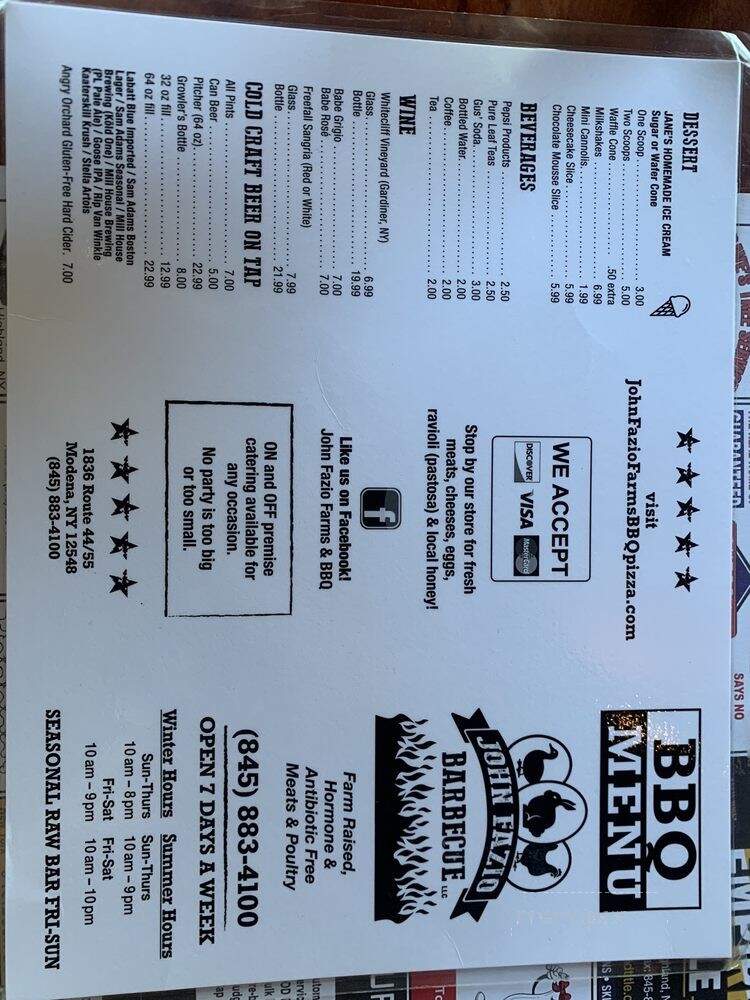John Fazio BBQ & Pizza - Modena, NY menu_pic