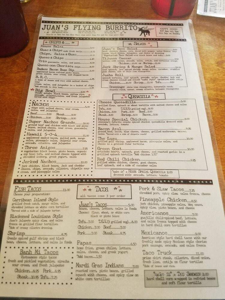Juan's Flying Burrito - New Orleans, LA menu_pic