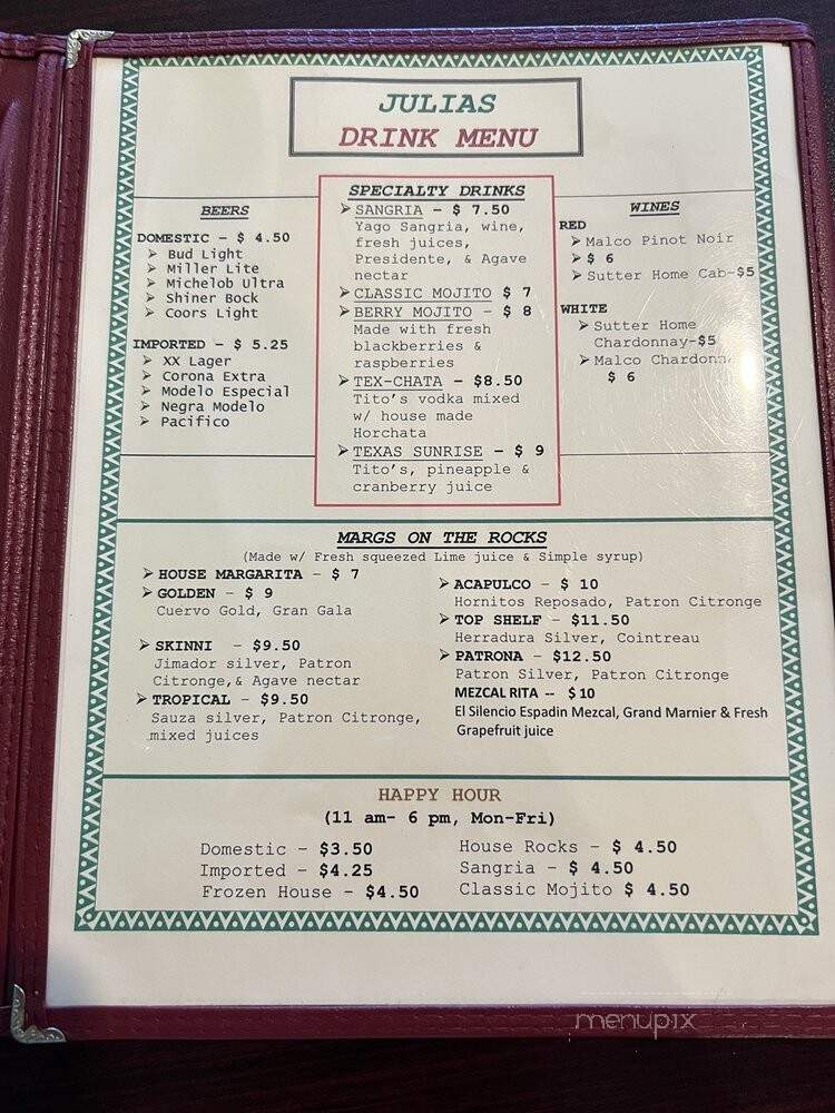 Julias Mexican Restaurant - Houston, TX menu_pic