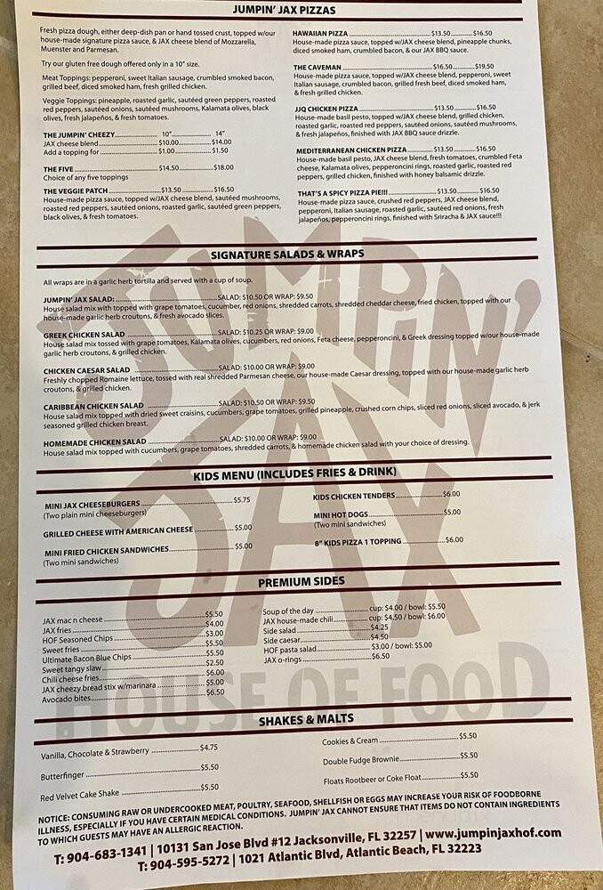 Jumpin' Jax House of Food - Jacksonville, FL menu_pic