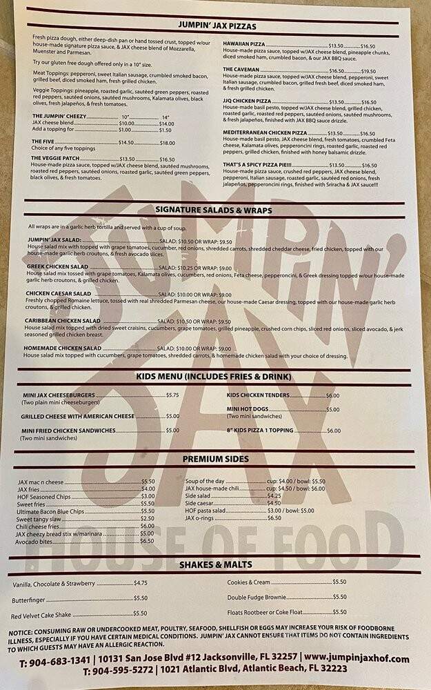 Jumpin' Jax House of Food - Jacksonville, FL menu_pic