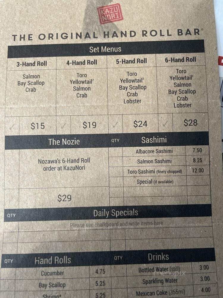 KazuNori: The Original Hand Roll Bar - Santa Monica, CA menu_pic