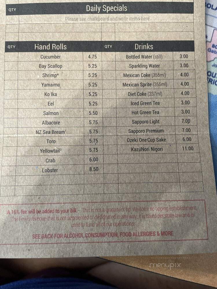 KazuNori: The Original Hand Roll Bar - Santa Monica, CA menu_pic