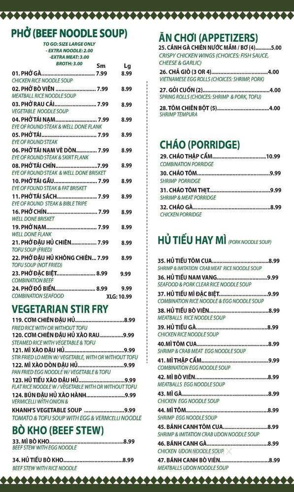 Khanh's Vietnamese Restaurant - Fort Worth, TX menu_pic
