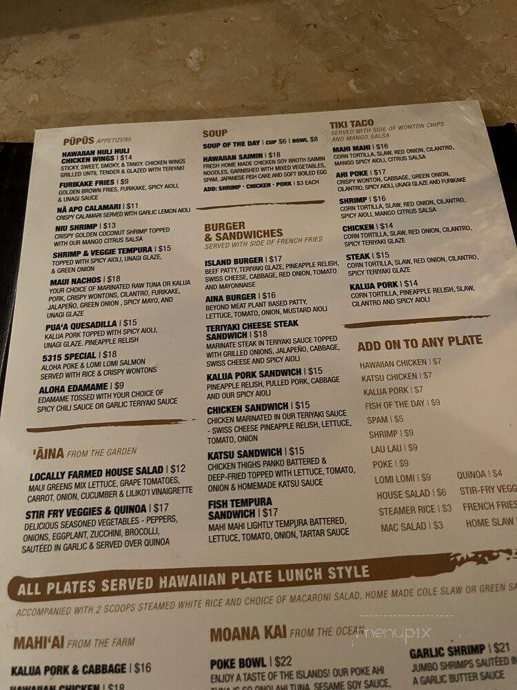 Kitchen 5315 - Lahaina, HI menu_pic