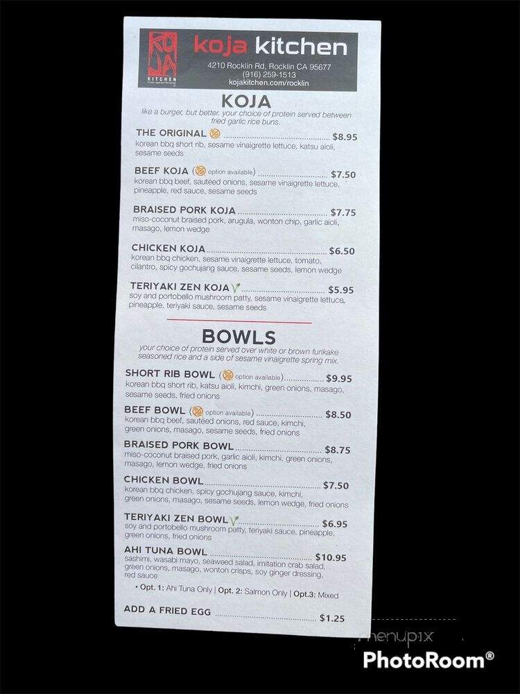 Koja Kitchen - Rocklin, CA menu_pic