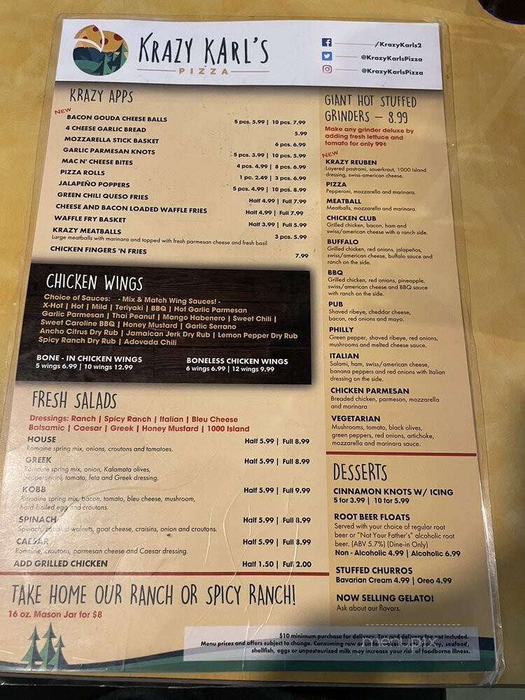 Krazy Karl's Pizza - Fort Collins, CO menu_pic