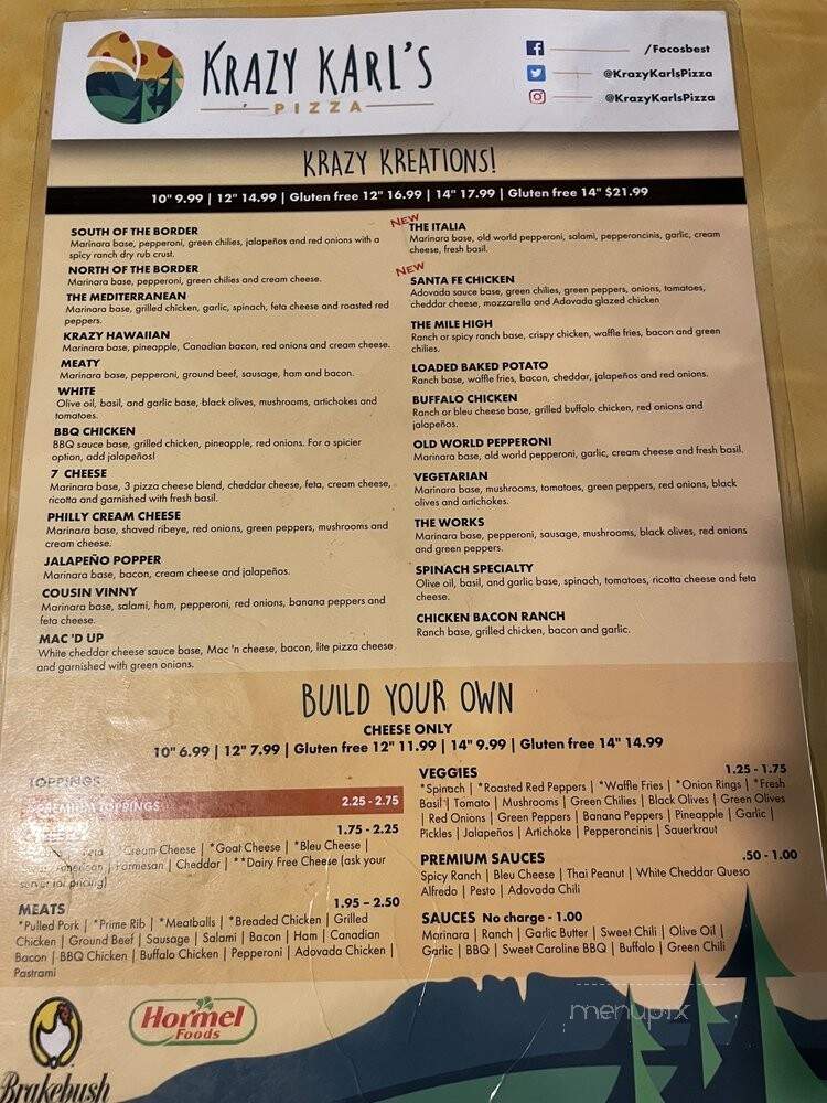 Krazy Karl's Pizza - Fort Collins, CO menu_pic