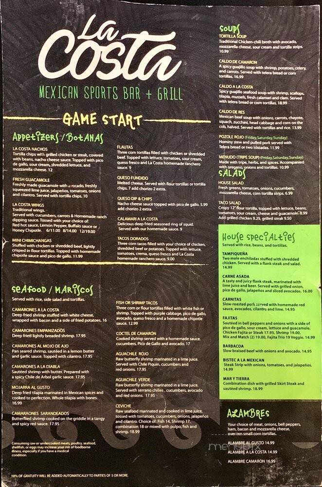 La Costa Mexican Sports Bar & Grill - Saint Paul, MN menu_pic