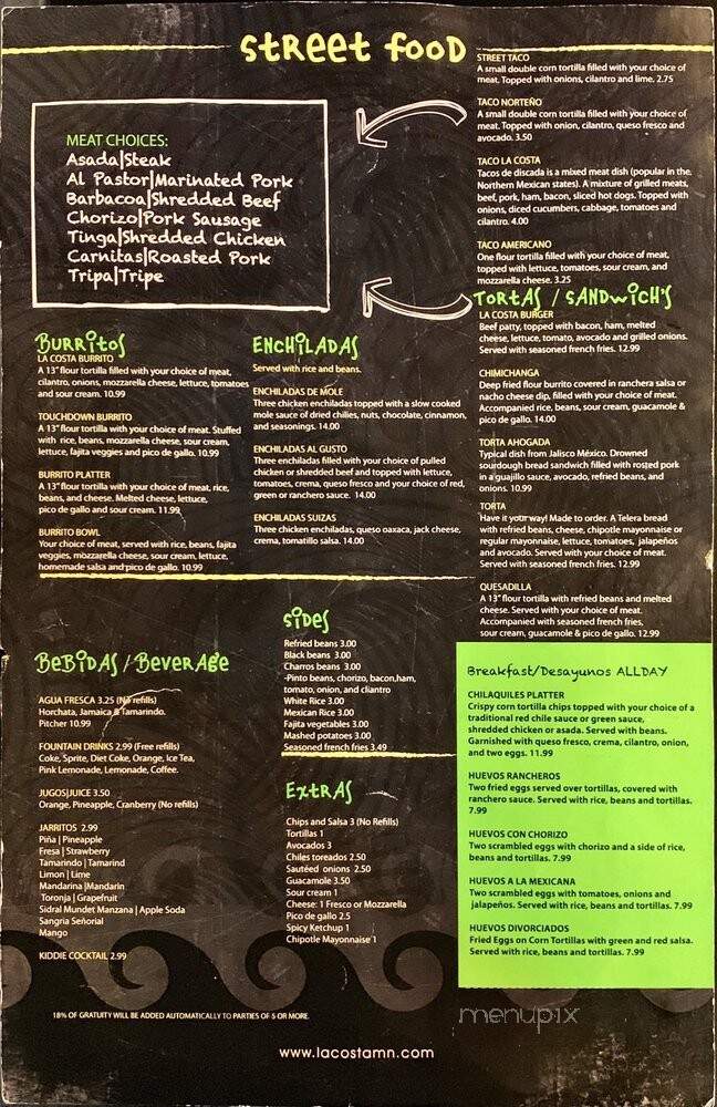 La Costa Mexican Sports Bar & Grill - Saint Paul, MN menu_pic