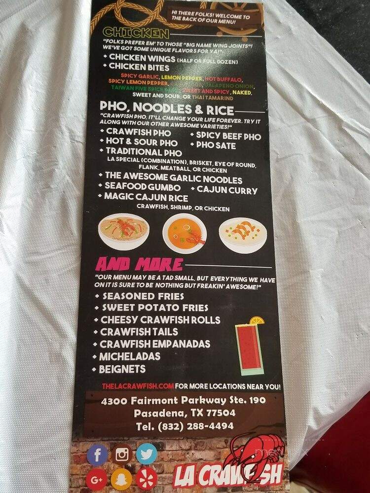 LA Crawfish - Pasadena, TX menu_pic
