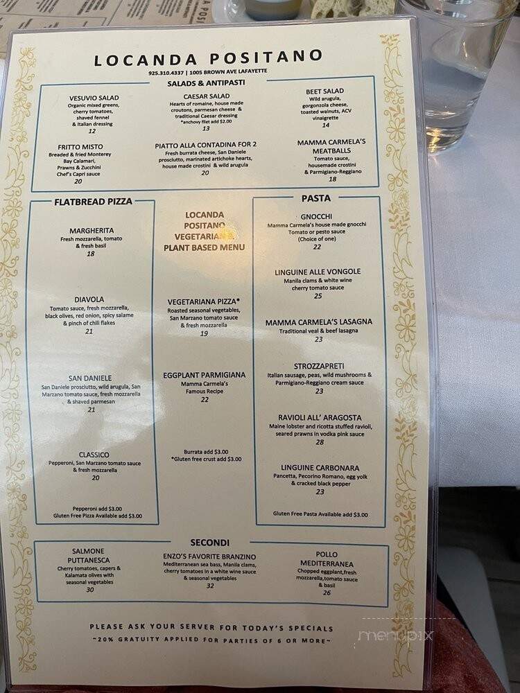 Locanda Positano - Lafayette, CA menu_pic