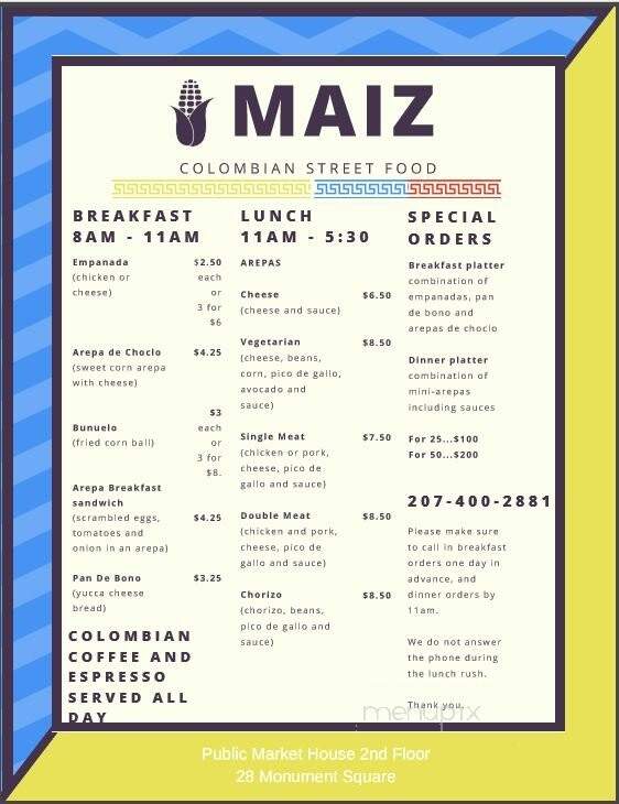 Maiz Colombian Street Food - Portland, ME menu_pic