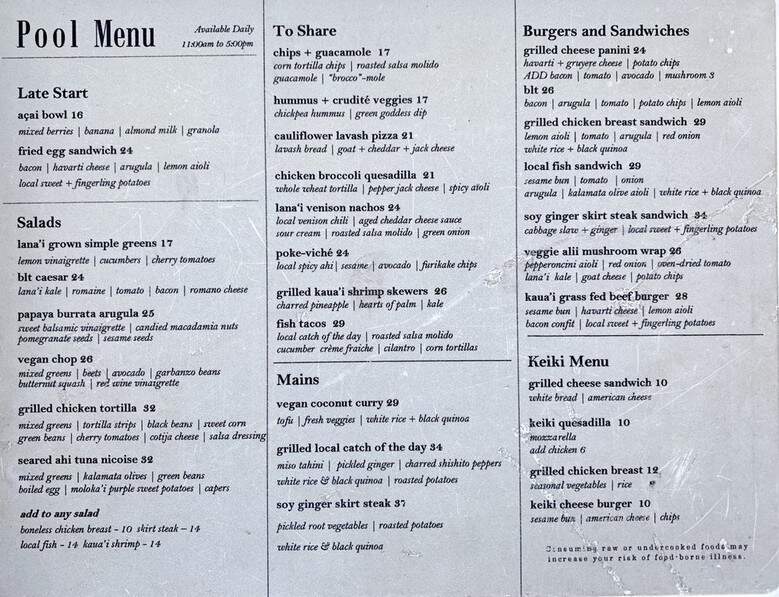 Malibu Farm - Lanai City, HI menu_pic