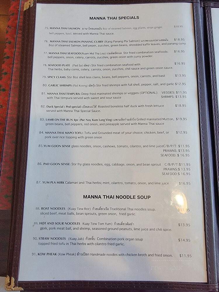 Manna Thai - North Highlands, CA menu_pic