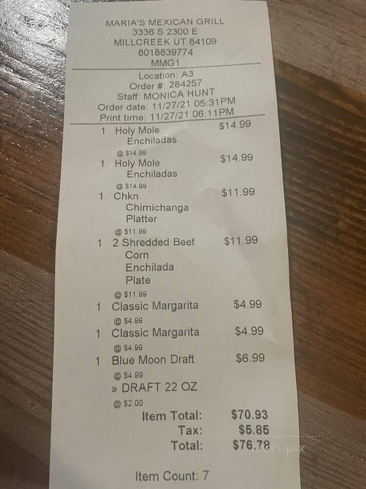 Maria's Mexican Grill - Salt Lake City, UT menu_pic