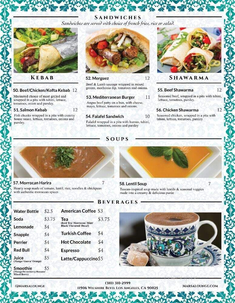 Marsa Lounge - Los Angeles, CA menu_pic