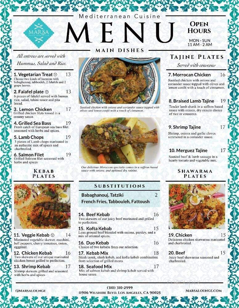 Marsa Lounge - Los Angeles, CA menu_pic