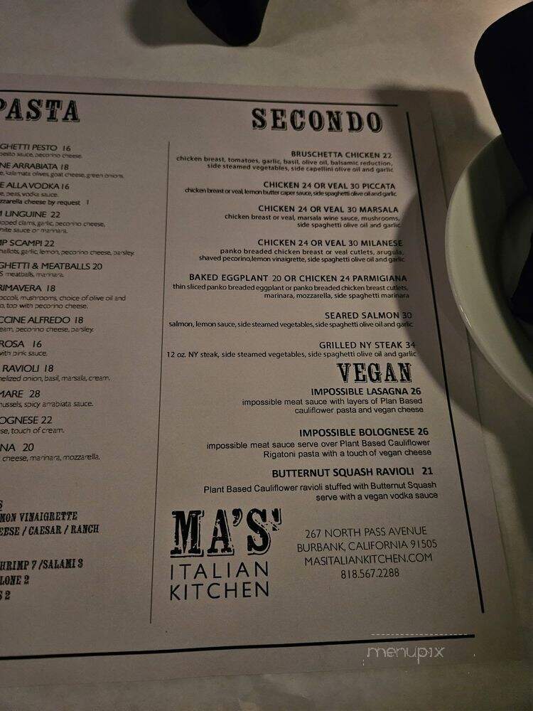 MA's Italian Kitchen - Burbank, CA menu_pic