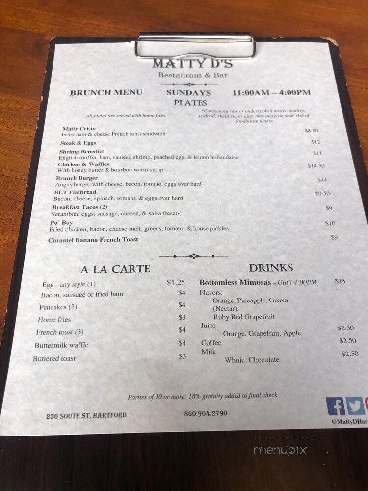 Matty D's Restaurant & Bar - Hartford, CT menu_pic