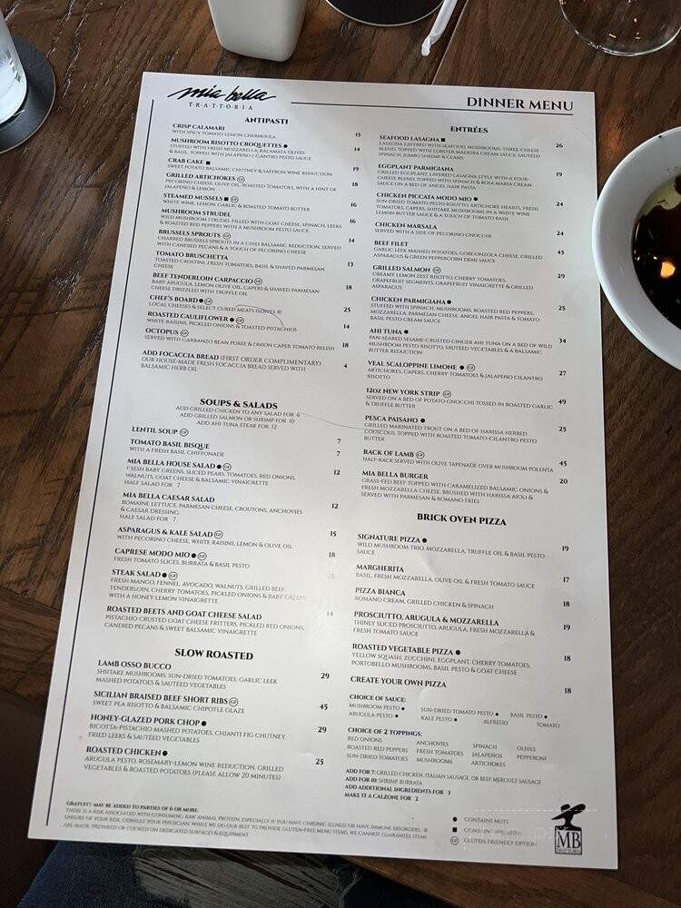 Mia Bella Trattoria - Houston, TX menu_pic