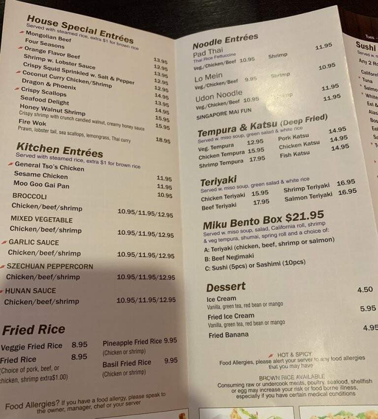Miku Sushi & Asian Cuisine - West Boylston, MA menu_pic