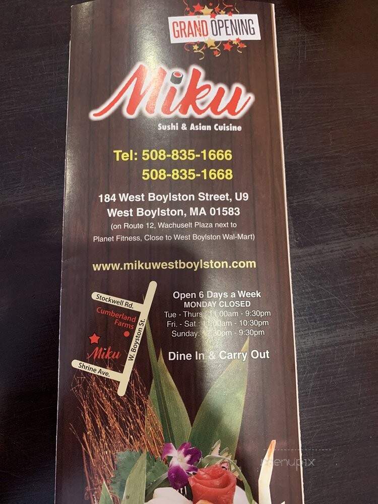 Miku Sushi & Asian Cuisine - West Boylston, MA menu_pic