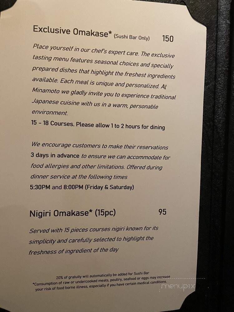 Minamoto Japanese Cuisine - Bellevue, WA menu_pic