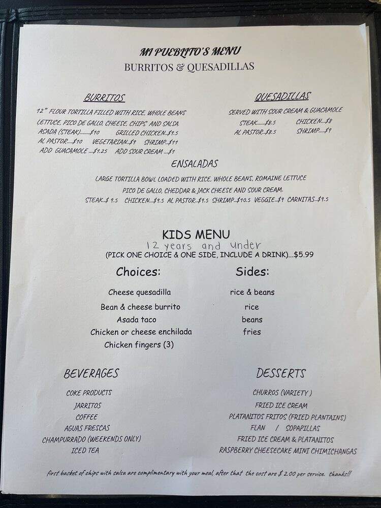 Mi Pueblito Mexican Cafe - Caldwell, ID menu_pic