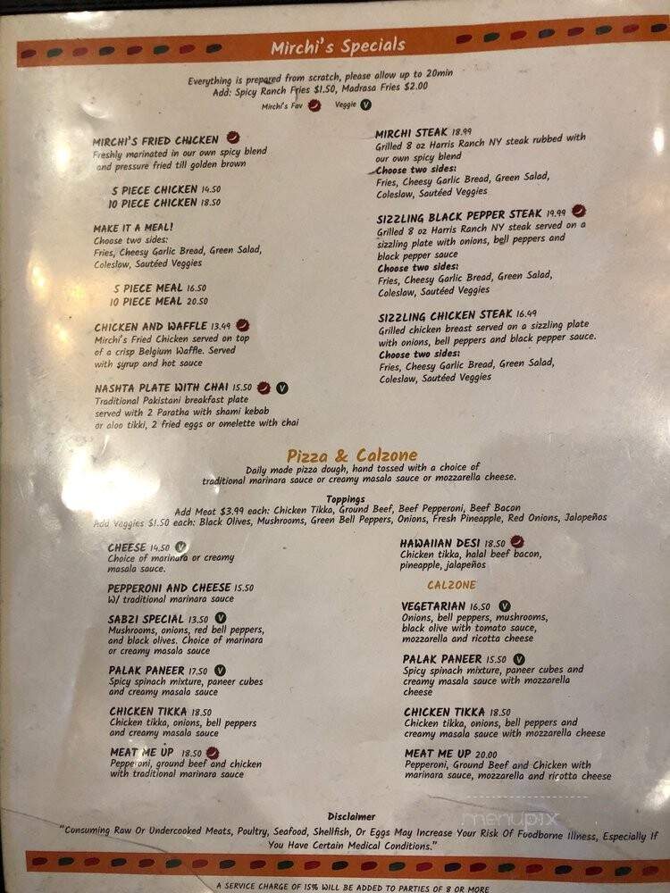Mirchi Cafe and Masala Pizza - Dublin, CA menu_pic