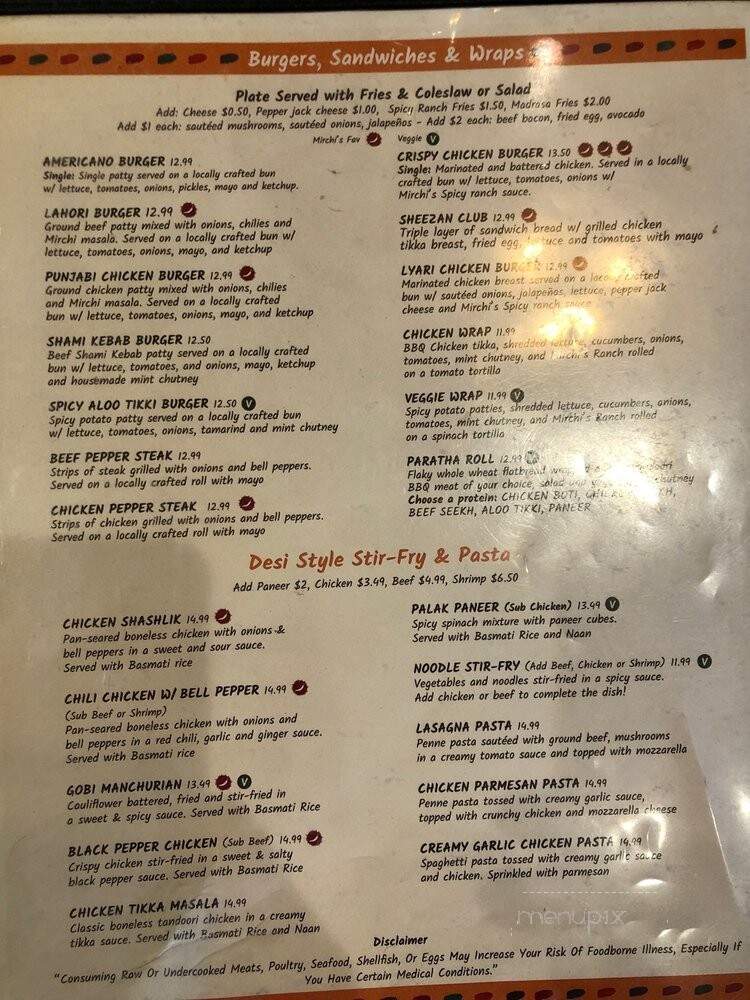 Mirchi Cafe and Masala Pizza - Dublin, CA menu_pic