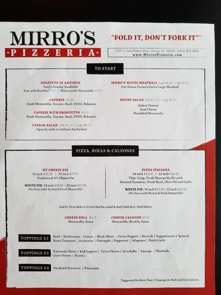 Mirro's Pizzeria - Tampa, FL menu_pic
