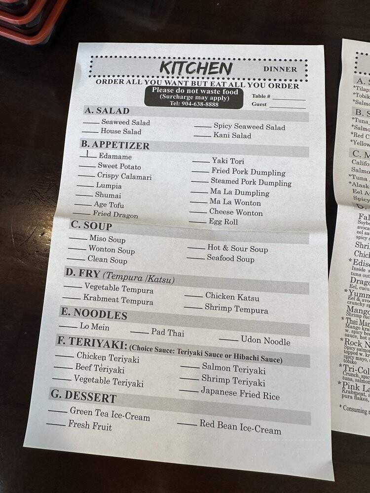 Miya Sushi - Jacksonville, FL menu_pic