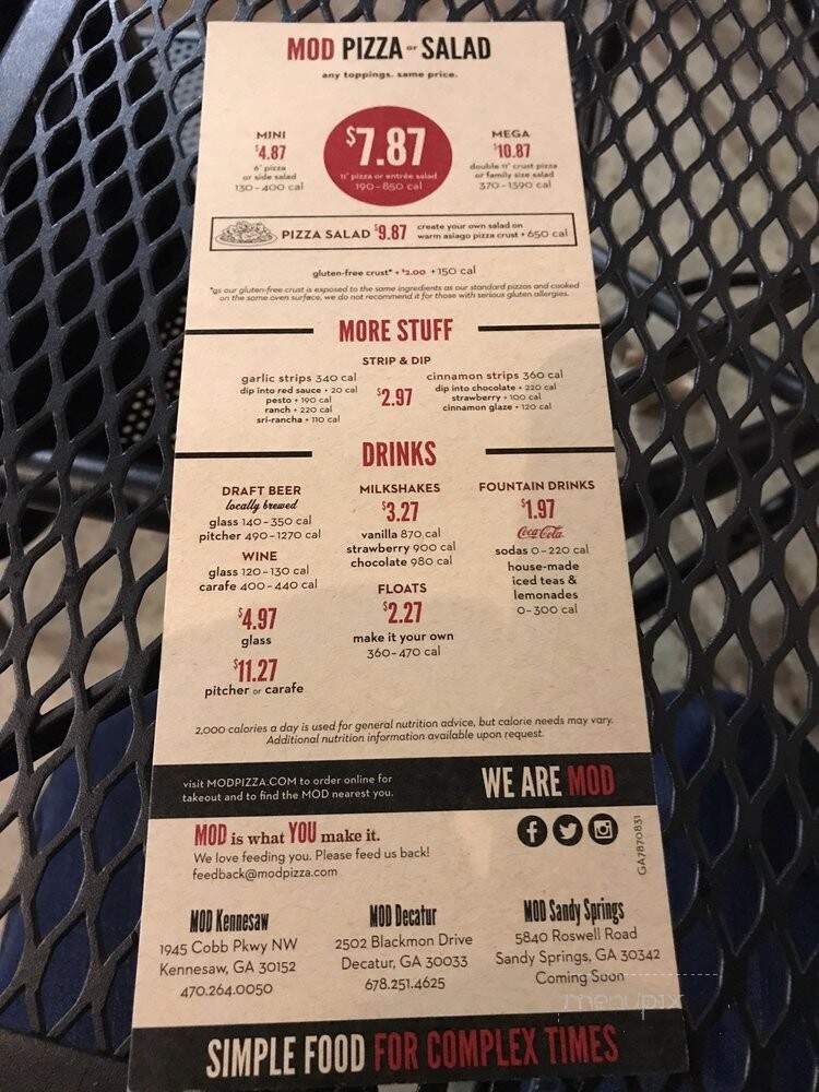 MOD Pizza - Kennesaw, GA menu_pic