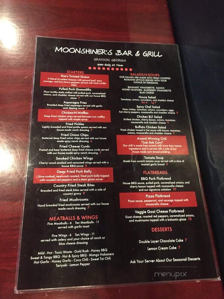 Moonshiners Bar & Grill - Grayson, GA menu_pic