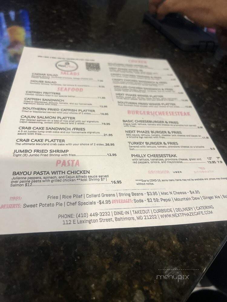 Next Phaze Cafe - Baltimore, MD menu_pic
