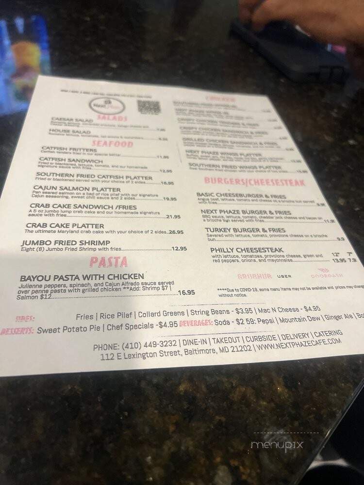 Next Phaze Cafe - Baltimore, MD menu_pic