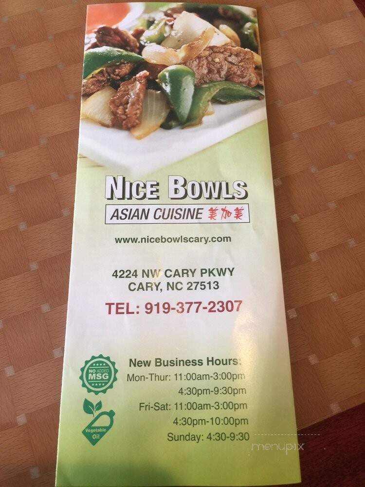 Nice Bowls Asian Cuisine - Cary, NC menu_pic
