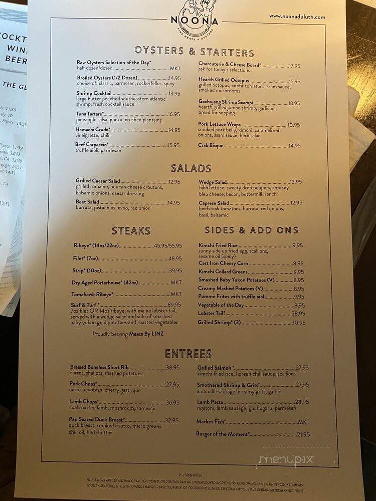 Noona Steakhouse & Oyster Bar - Duluth, GA menu_pic
