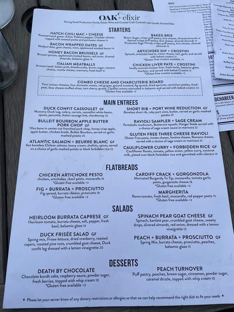 Oak + Elixir - Carlsbad, CA menu_pic