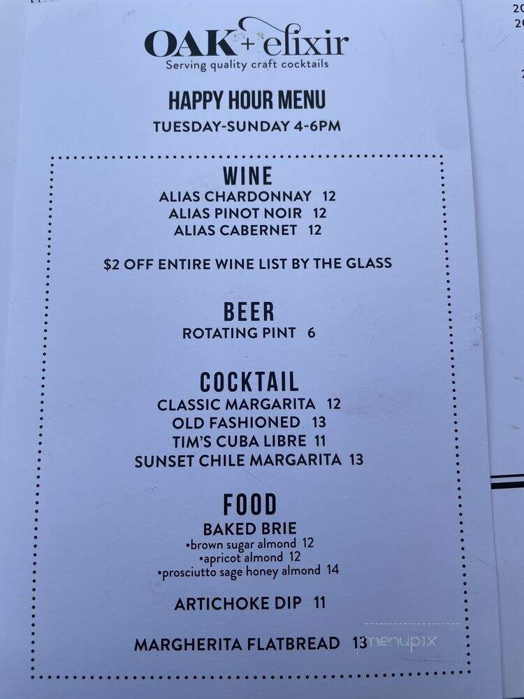 Oak + Elixir - Carlsbad, CA menu_pic