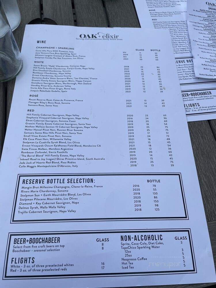 Oak + Elixir - Carlsbad, CA menu_pic