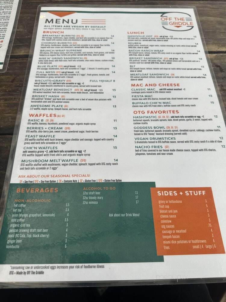 Off the Griddle - Portland, OR menu_pic