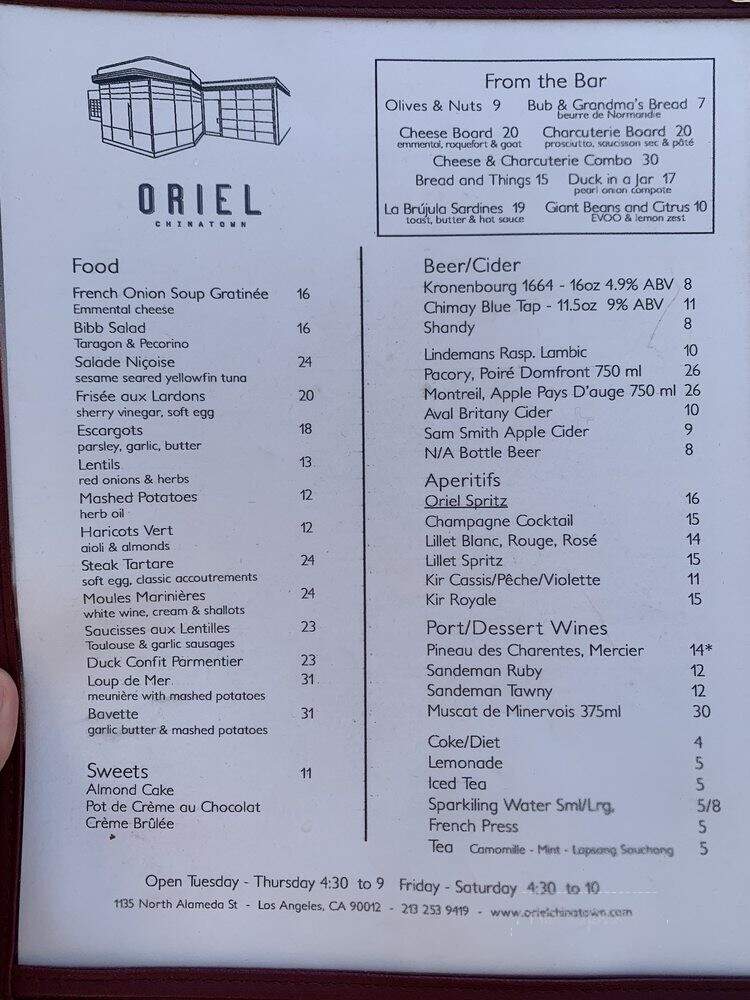 Oriel Chinatown - Los Angeles, CA menu_pic