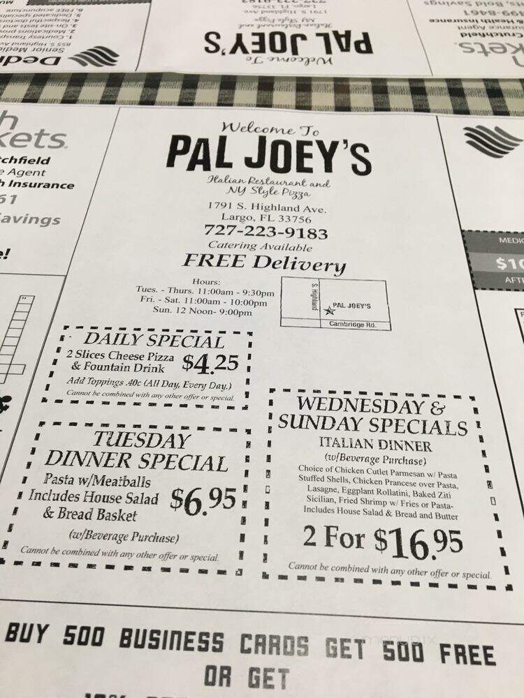 Pal Joey's - Clearwater, FL menu_pic