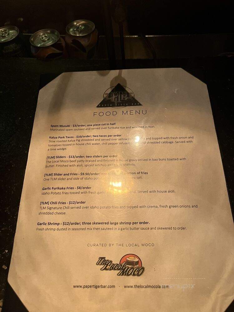 Paper Tiger Bar - Los Angeles, CA menu_pic